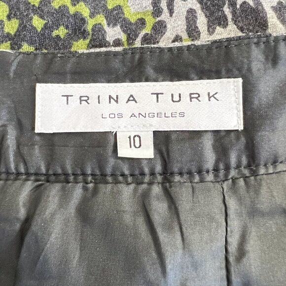 Trina Turk Gray and Green Leopard Print Plaid Pencil Skirt - Picture 7 of 8
